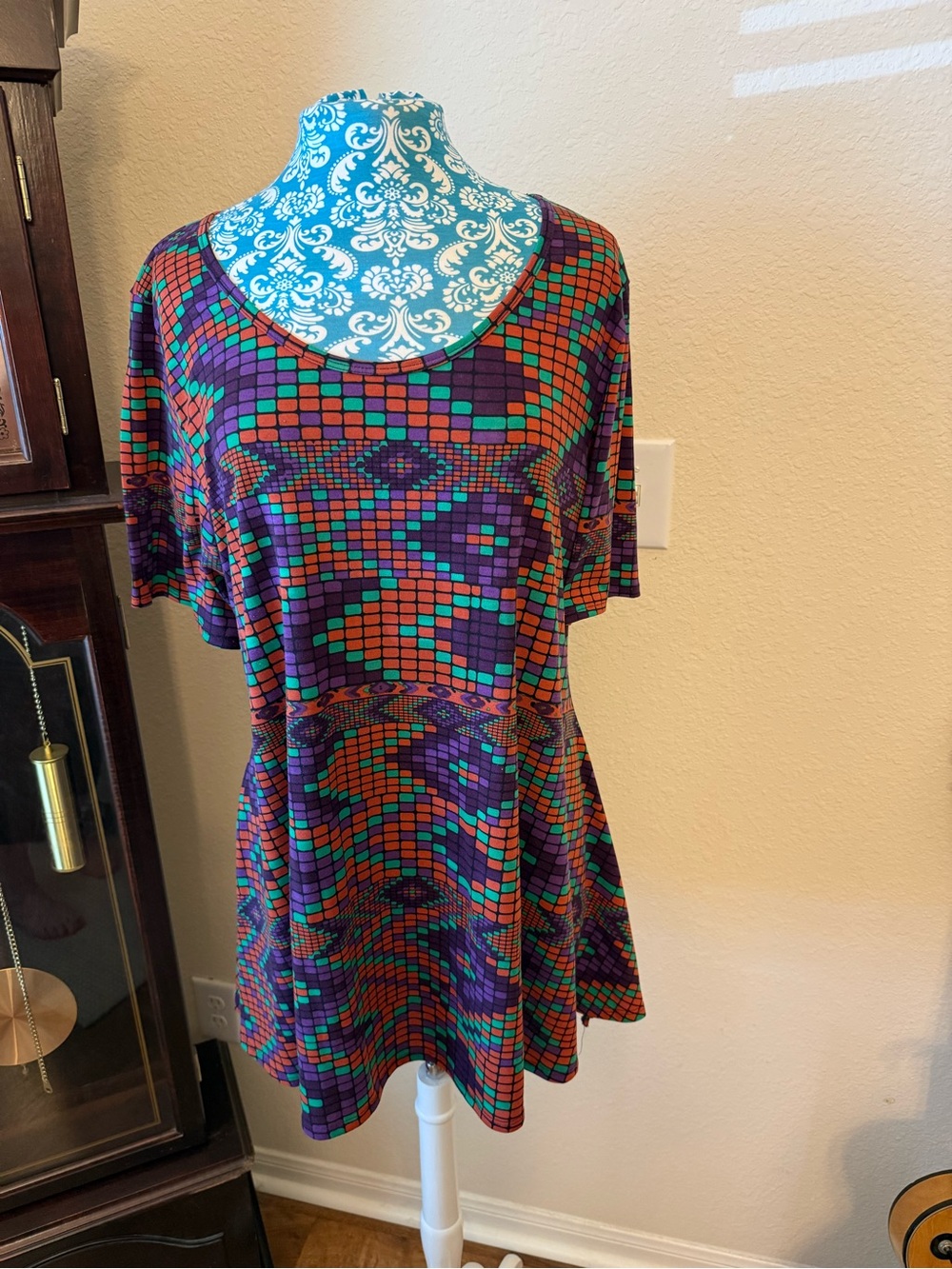 LuLaRoe Purple Teal Orange Geometric Scoop Tunic Dress